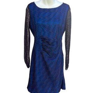 Tahari NWT Arthur S.Levine Long Sleeve Dress Black Lace & Blue Petie Size 6P